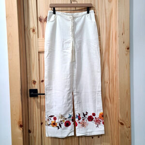 Sand And Sun White Floral Pants Boho Artsy Beachy Coastal Grandma Womens 30x29